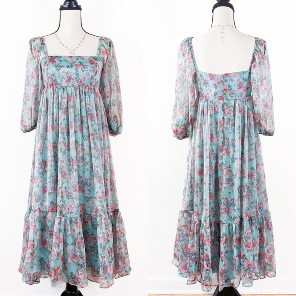 Storia Dresses Nwt Storia Teal Floral Baby Doll Midi Dress Poshmark